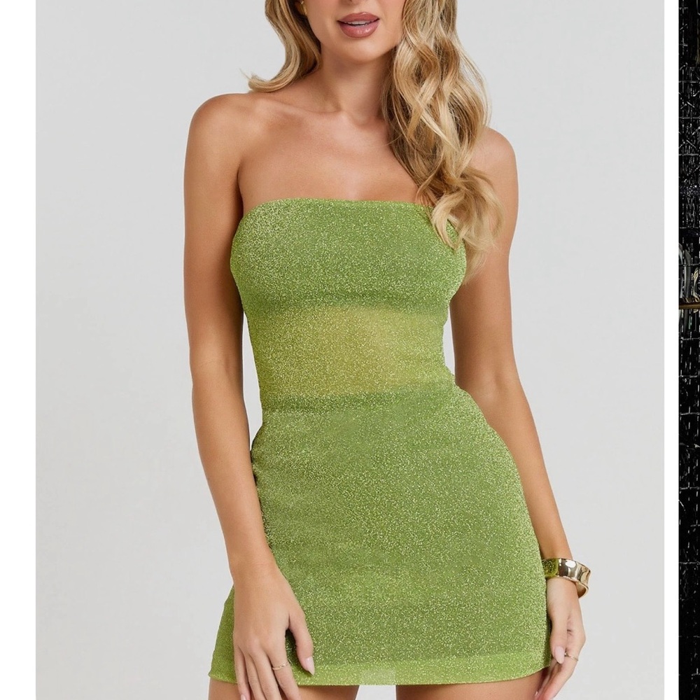 NTW Showpo Green Glitter Mini Dress